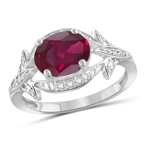 JewelonFire 2.50 Carat T.G.W. Ruby And 1/20 Carat T.W. White Diamond Sterling Silver Ring - Assorted Colors
