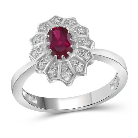 JewelonFire 0.90 Carat T.G.W. Ruby And 1/10 Carat T.W. White Diamond Sterling Silver Ring - Assorted Colors