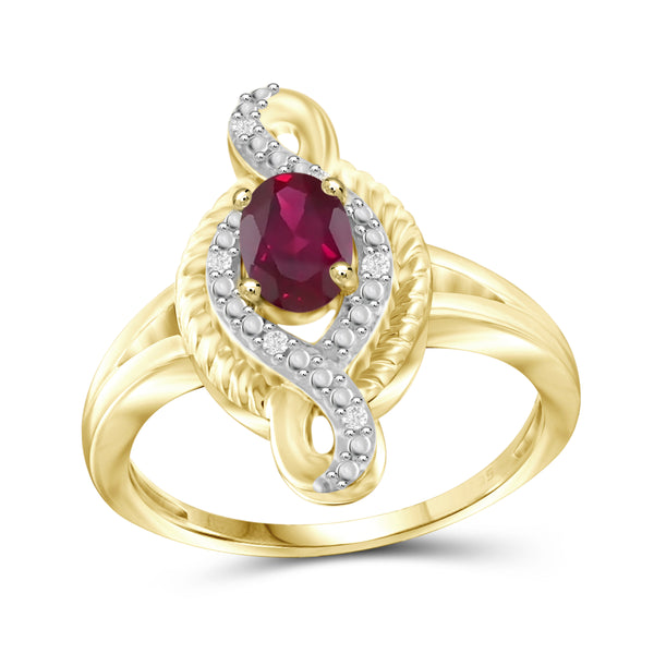 JewelonFire 0.90 Carat T.G.W. Ruby And 1/20 Carat T.W. White Diamond Sterling Silver Ring - Assorted Colors