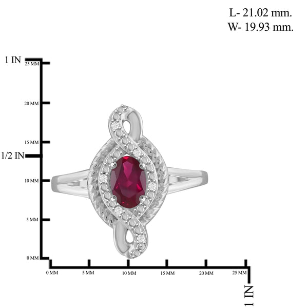 JewelonFire 0.90 Carat T.G.W. Ruby And 1/20 Carat T.W. White Diamond Sterling Silver Ring - Assorted Colors