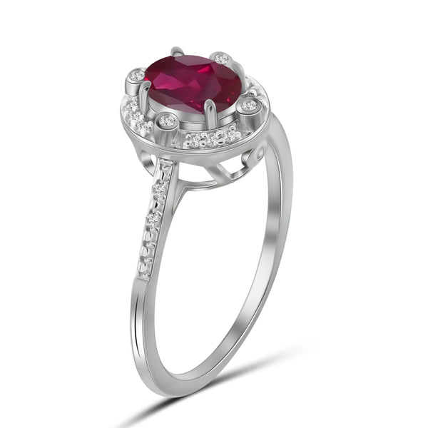 JewelonFire 0.90 Carat T.G.W. Ruby And 1/10 Carat T.W. White Diamond Sterling Silver Ring - Assorted Colors