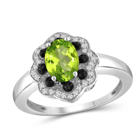 JewelonFire 1 1/3 Carat T.G.W. Peridot & Created White Sapphire And Black Diamond Accent Sterling Silver Ring - Assorted Colors