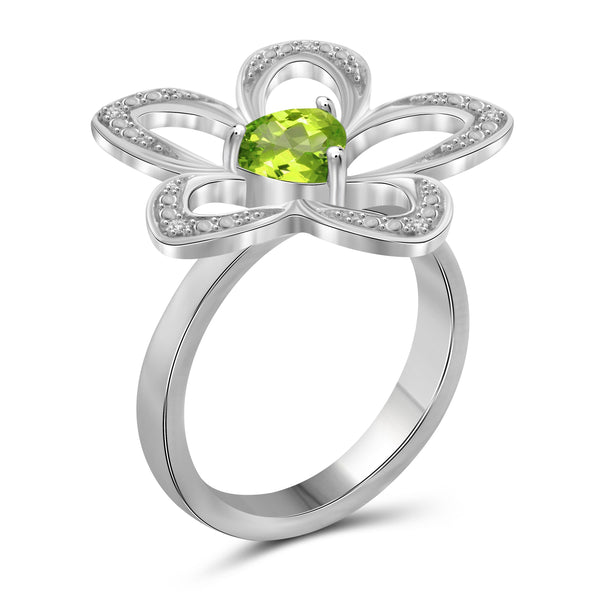 JewelonFire 1.00 Carat T.G.W. Peridot And White Diamond Accent Sterling Silver Ring - Assorted Colors