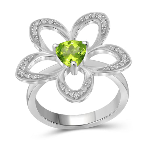 JewelonFire 1.00 Carat T.G.W. Peridot And White Diamond Accent Sterling Silver Ring - Assorted Colors