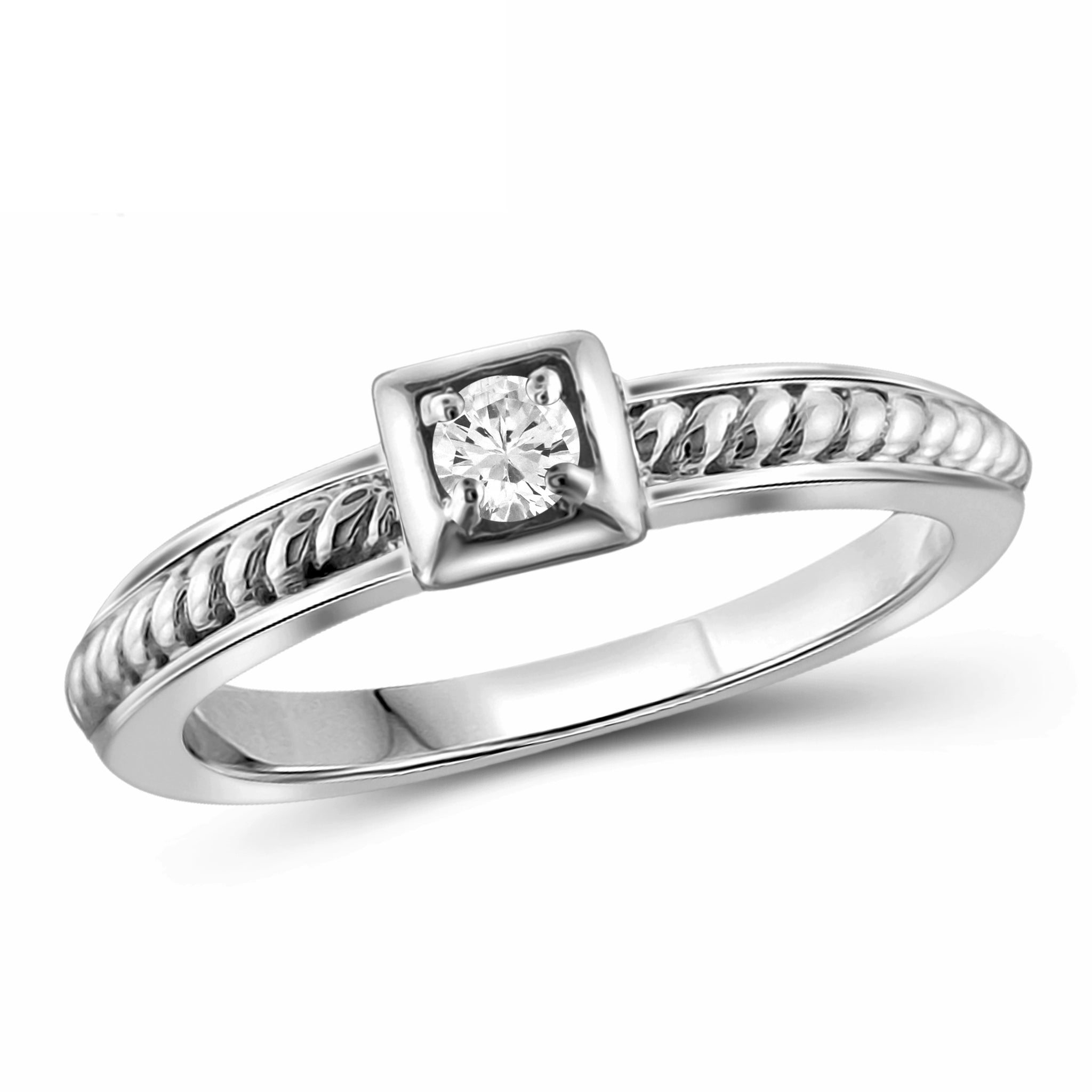 JewelonFire 1/10 Carat T.W. White Diamond Sterling Silver Stackable Ring - Assorted Colors