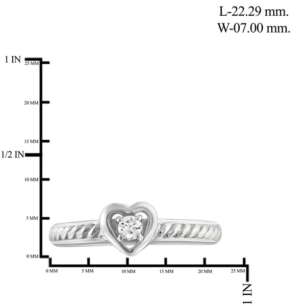JewelonFire 1/10 Carat T.W. White Diamond Sterling Silver Heart Stackable Ring - Assorted Colors