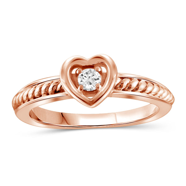 JewelonFire 1/10 Carat T.W. White Diamond Sterling Silver Heart Stackable Ring - Assorted Colors