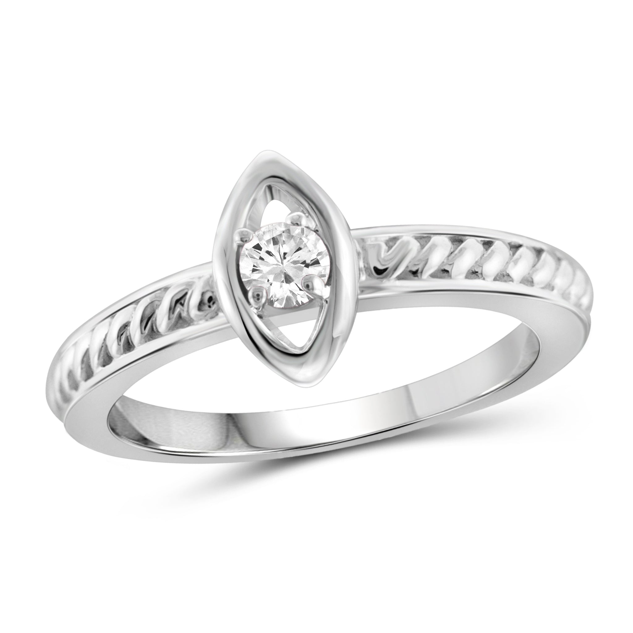 JewelonFire 1/10 Carat T.W. White Diamond Sterling Silver Marquies Stackable Ring - Assorted Colors