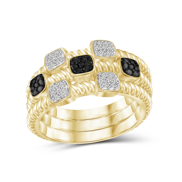JewelonFire 1/5 Carat T.W. Black And White Diamond Sterling Silver Stackable Ring - Assorted Colors