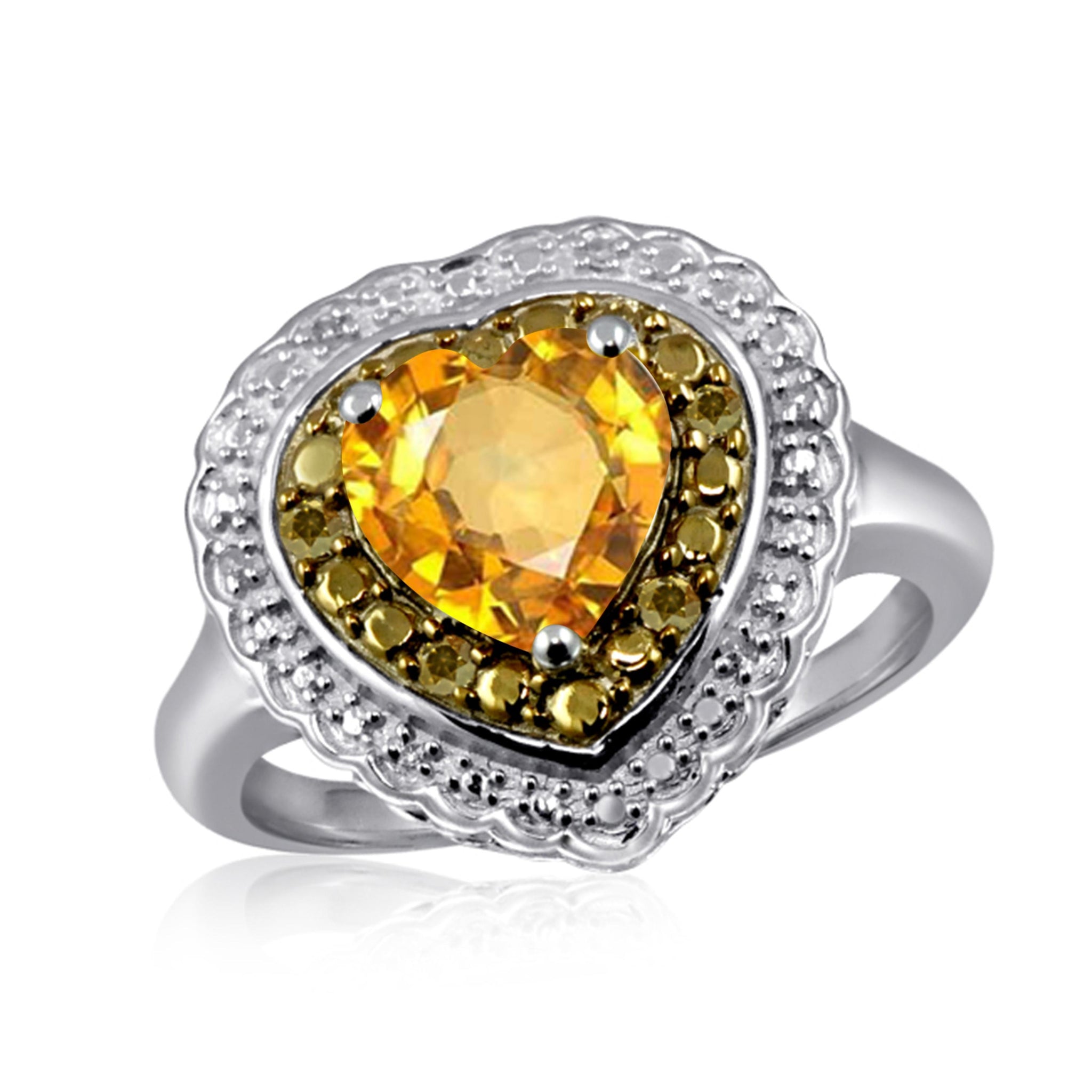 JewelonFire 1 1/2 Carat T.G.W. Citrine And 1/7 Carat T.W. Champagne & White Diamond Sterling Silver Ring