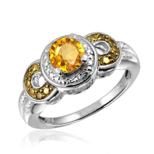 JewelonFire 3/4 Carat T.G.W. Citrine And Champagne & White Diamond Accent Sterling Silver Ring