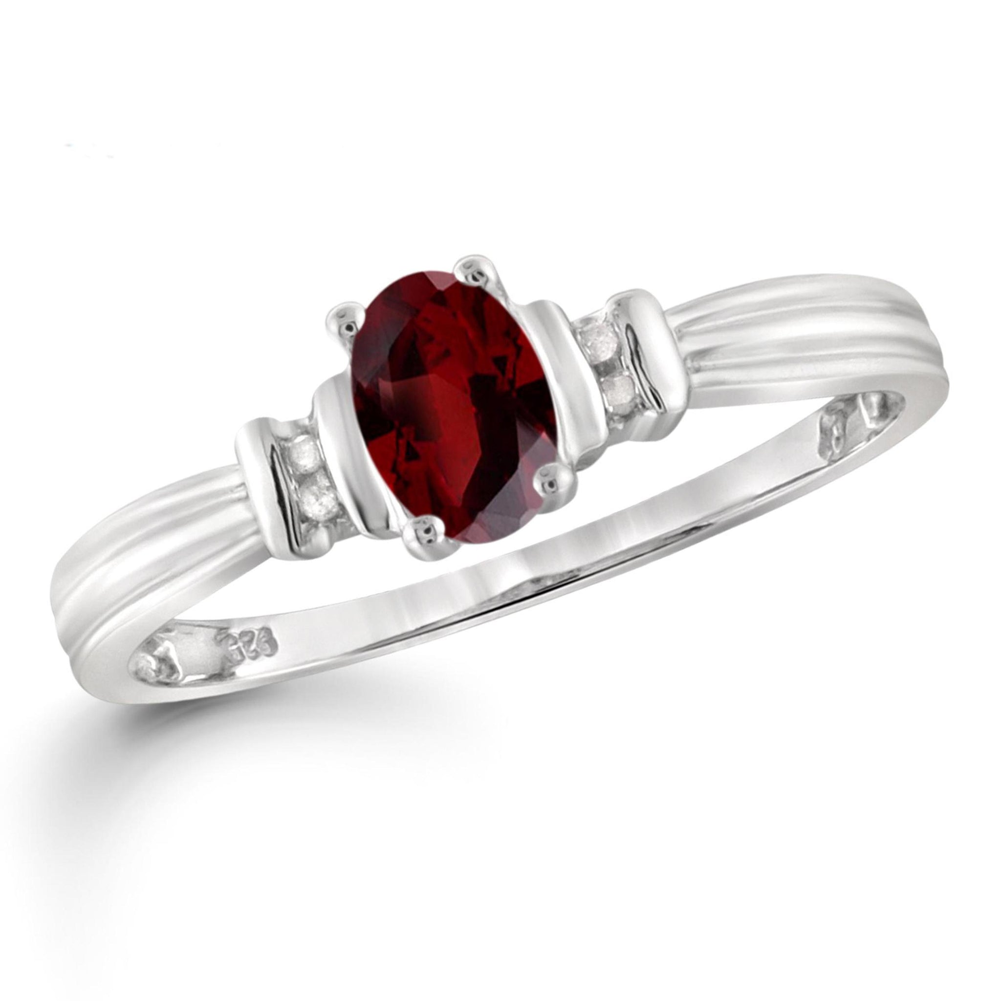 JewelonFire 1.00 Carat T.G.W. Garnet And 1/20 Carat T.W. White Diamond Sterling Silver Ring - Assorted Colors