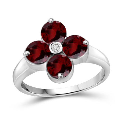 JewelonFire 2 1/2 Carat T.G.W. Garnet and White Diamond Accent Sterling Silver Ring - Assorted Colors