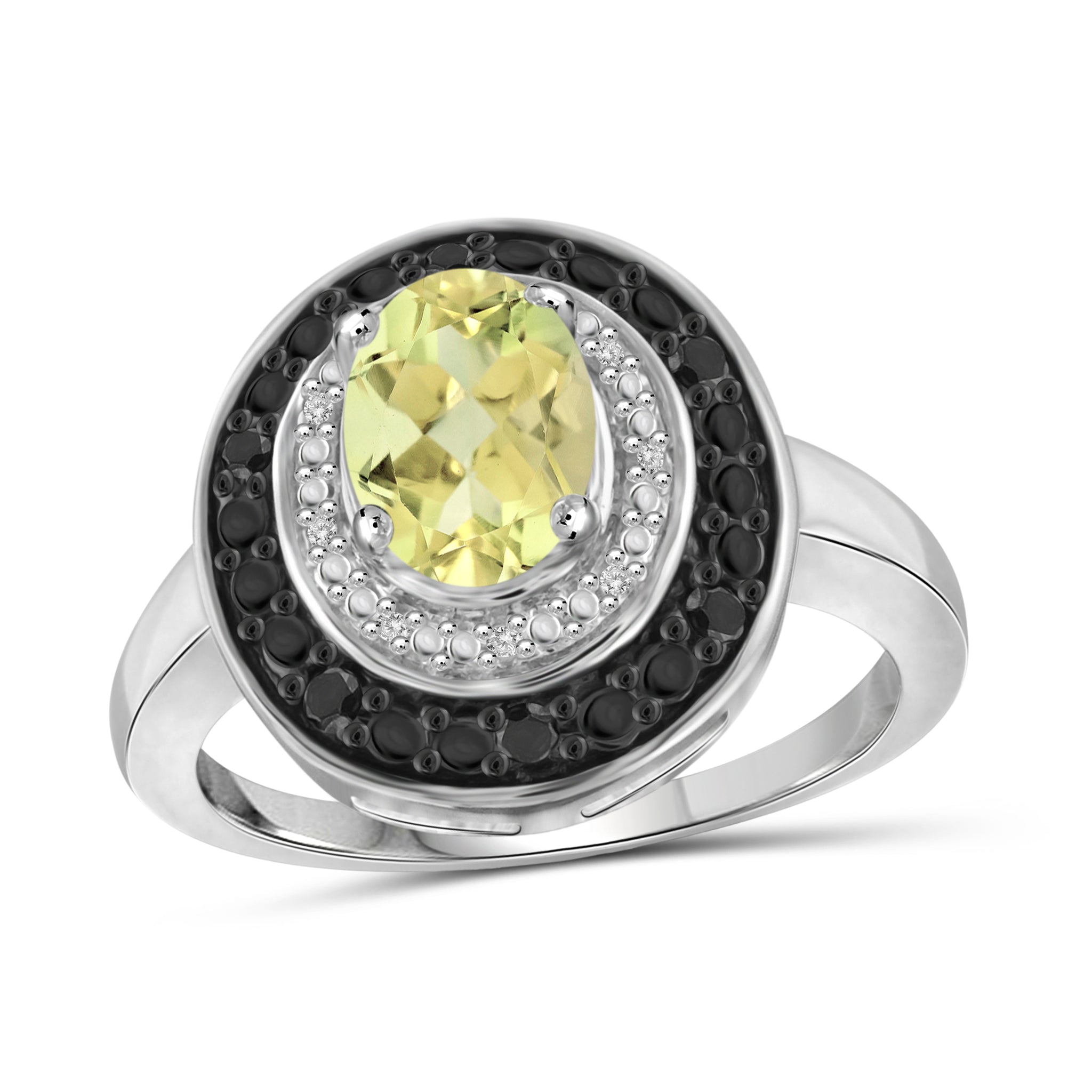 JewelonFire 1.00 Carat T.G.W. Lemon Quartz And 1/7 Carat T.W. Black & White Diamond Sterling Silver Ring - Assorted Colors