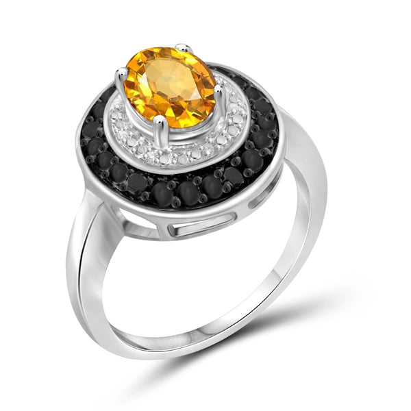 JewelonFire 1.00 Carat T.G.W. Citrine And 1/7 Carat T.W. Black & White Diamond Sterling Silver Ring - Assorted Colors