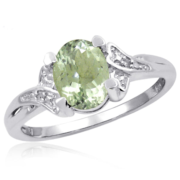 JewelonFire 1 1/3 Carat T.G.W. Green Amethyst And White Diamond Accent Sterling Silver Ring - Assorted Colors