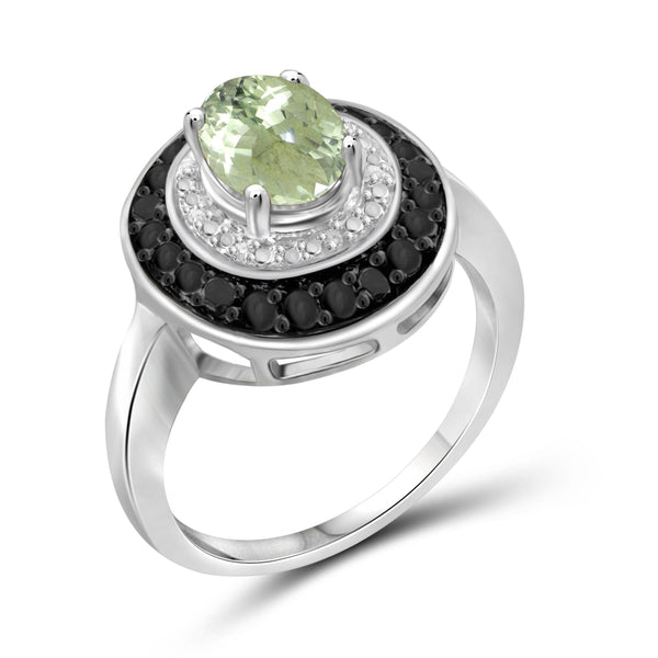 JewelonFire 1 1/3 Carat T.G.W. Green Amethyst And 1/7 Carat T.W. Black & White Diamond Sterling Silver Ring - Assorted Colors