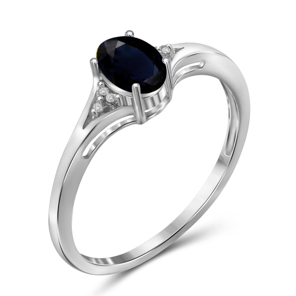 JewelonFire 0.60 Carat T.G.W. Sapphire and White Diamond Accent Sterling Silver Ring