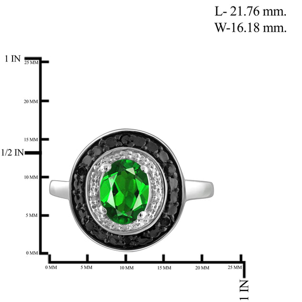 JewelonFire 1.15 Carat T.G.W. Chrome Diopside and 1/7 CTW. Black and White Diamond Sterling Silver Ring - Assorted Colors
