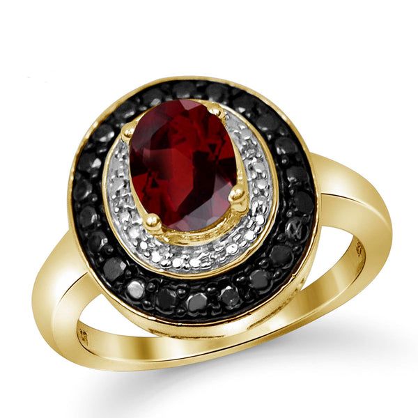 JewelonFire 1 1/2 Carat T.G.W. Garnet And 1/7 Carat T.W. Black & White Diamond Sterling Silver Ring - Assorted Colors