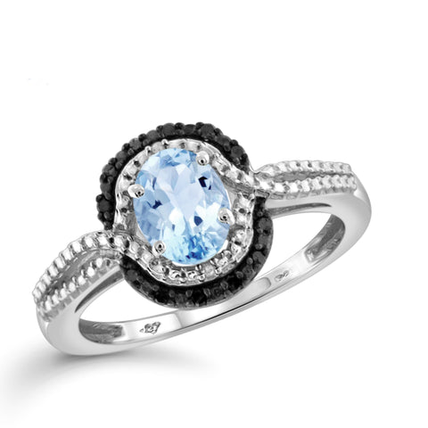 JewelonFire 1.00 Carat T.G.W. Sky Blue Topaz And Black & White Diamond Accent Sterling Silver Ring - Assorted Colors