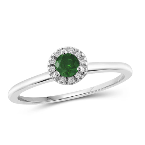 JewelonFire 1/4 Carat T.W. Green And White Diamond Sterling Silver Halo Ring