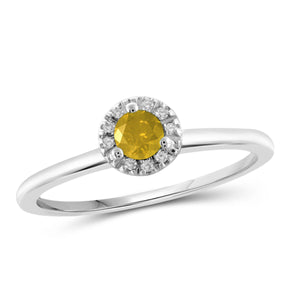 JewelonFire 1/4 Carat T.W. Yellow And White Diamond Sterling Silver Halo Ring