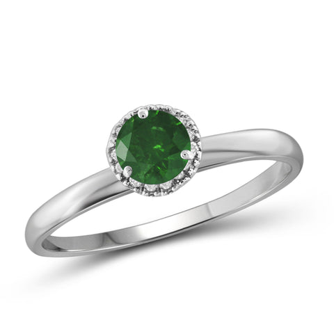 JewelonFire 1/2 Carat T.W. Green And White Diamond Sterling Silver Halo Ring