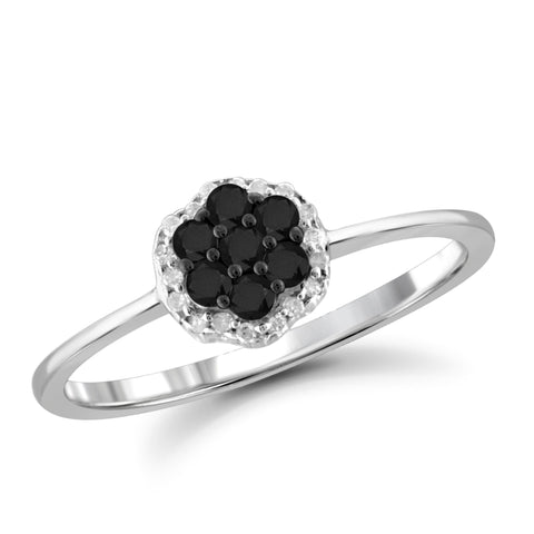 JewelonFire 1/4 Carat T.W. Black And White Diamond Sterling Silver Cluster Ring