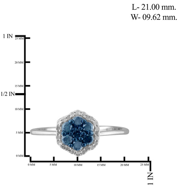 JewelonFire 1/2 Carat T.W. Blue And White Diamond Sterling Silver Cluster Ring