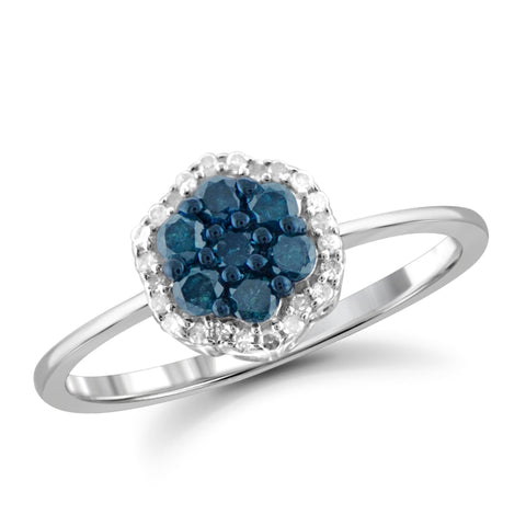 JewelonFire 1/2 Carat T.W. Blue And White Diamond Sterling Silver Cluster Ring