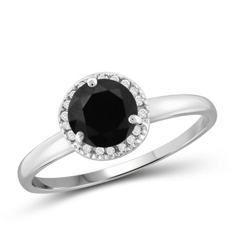 JewelonFire 1.00 Carat T.W. Black And White Diamond Sterling Silver Halo Ring