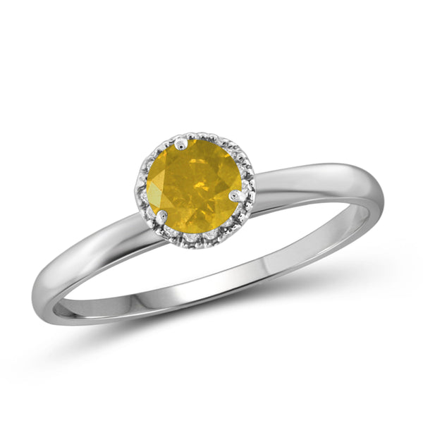 JewelonFire 1/2 Carat T.W. Yellow And White Diamond Sterling Silver Halo Ring