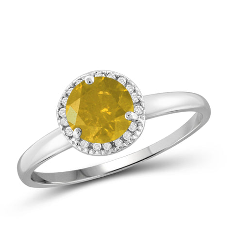 JewelonFire 1.00 Carat T.W. Yellow And White Diamond Sterling Silver Halo Ring