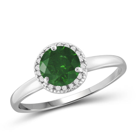 JewelonFire 1.00 Carat T.W. Green And White Diamond Sterling Silver Halo Ring