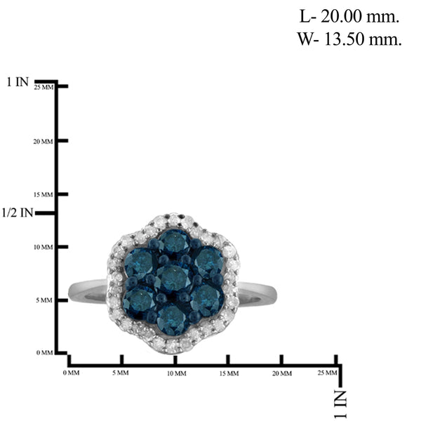 JewelonFire 1.00 Carat T.W. Blue And White Diamond Sterling Silver Cluster Ring
