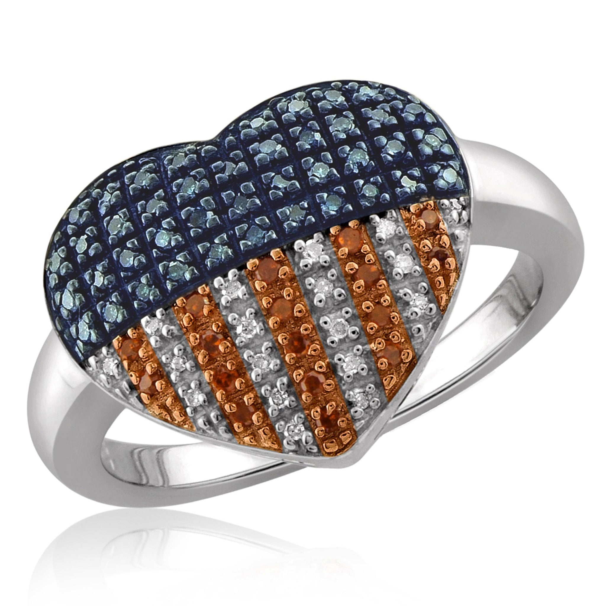 JewelonFire 1/4 Carat T.W. Multi Color Diamond Sterling Silver American Flag Heart Ring