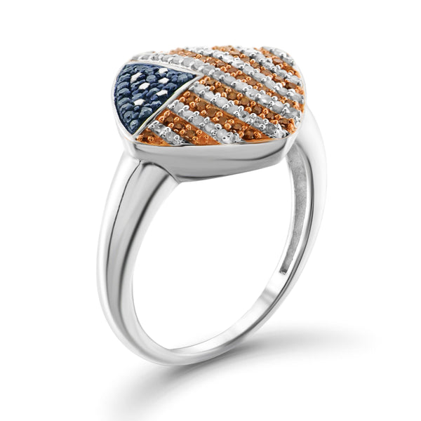 JewelonFire 1/3 Carat T.W. Multi Color Diamond Sterling Silver American Flag Ring
