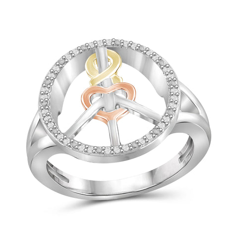 JewelonFire White Diamond Accent Three Tone Sterling Silver Ring