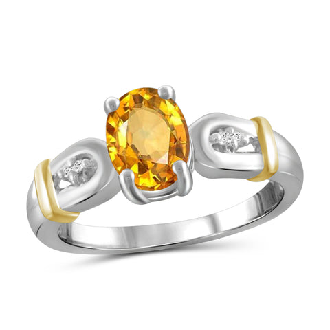 JewelonFire 1.00 Carat T.G.W. Citrine And White Diamond Accent Two Tone Sterling Silver Ring