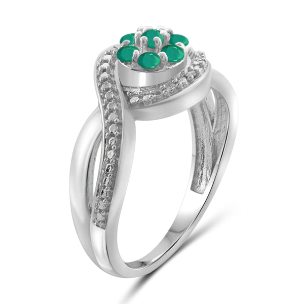 JewelonFire 0.40 Carat T.G.W. Emerald And Accent White Diamond Sterling Silver Cluster Ring - Assorted Colors