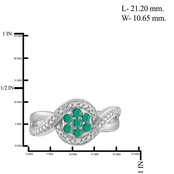 JewelonFire 0.40 Carat T.G.W. Emerald And Accent White Diamond Sterling Silver Cluster Ring - Assorted Colors