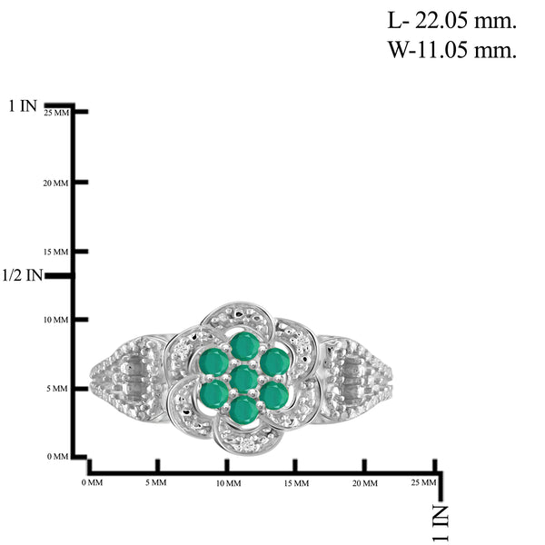 JewelonFire 0.45 Carat T.G.W. Emerald And Accent White Diamond Sterling Silver Flower Ring - Assorted Colors