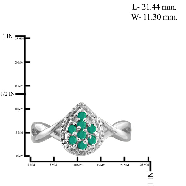 JewelonFire 0.50 Carat T.G.W. Emerald And Accent White Diamond Sterling Silver Pear Shape Ring - Assorted Colors