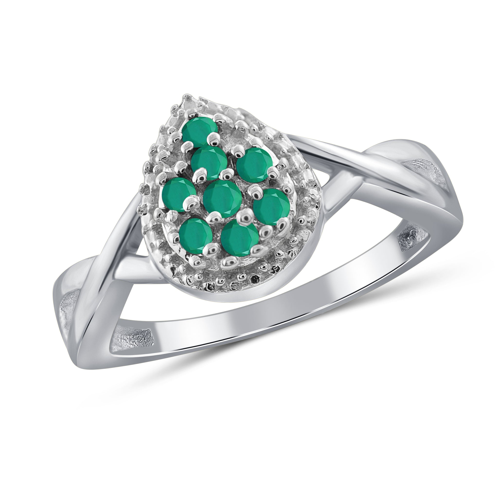 JewelonFire 0.50 Carat T.G.W. Emerald And Accent White Diamond Sterling Silver Pear Shape Ring - Assorted Colors